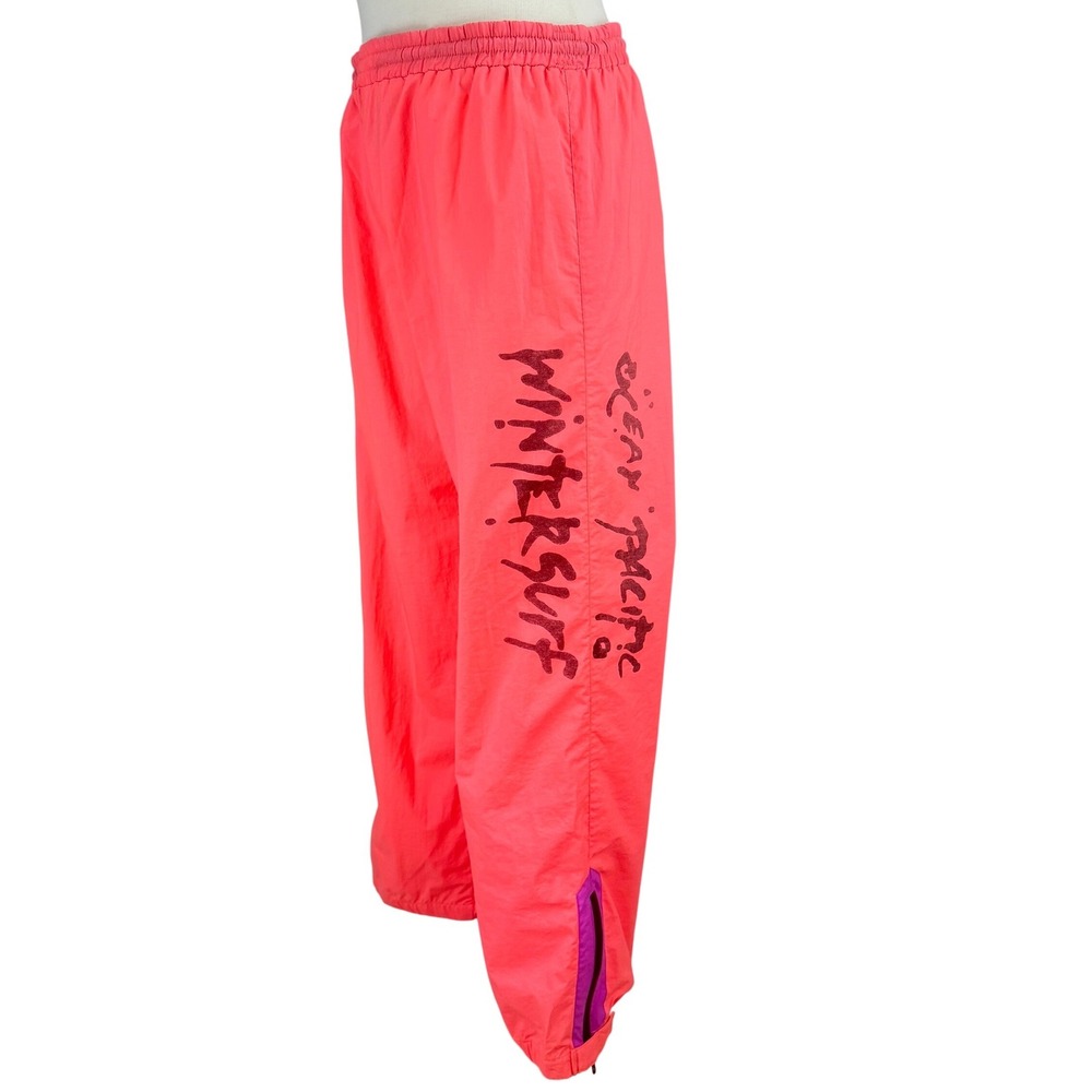 Vintage OCEAN PACIFIC (M) Neon Orange Nylon Track Pants Surf Streetwear Rave 80s